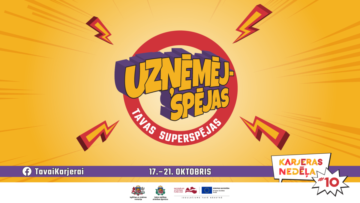 Karjeras nedēļas plakāts „Uzņēmējspējas — tavas superspējas”
